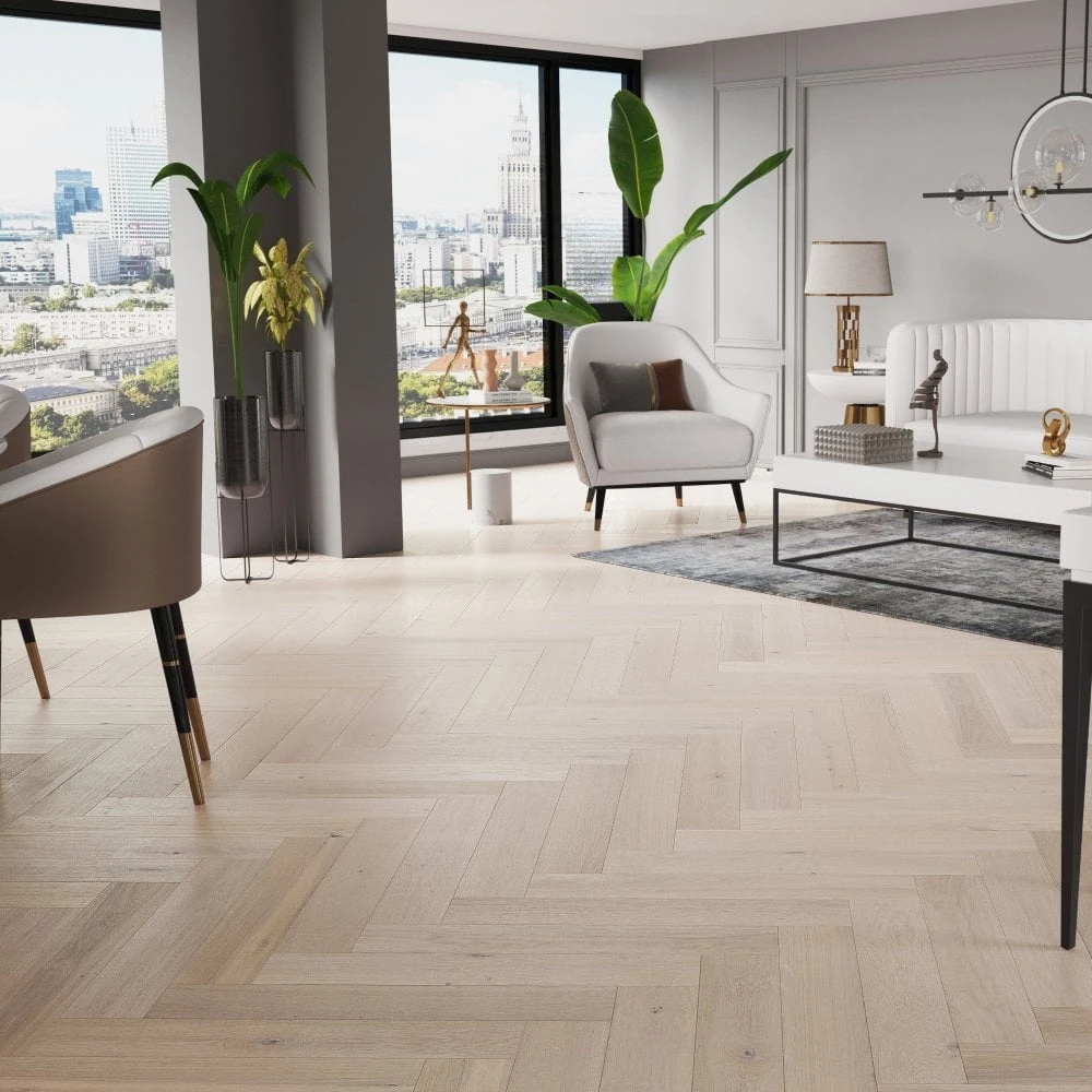 Liberty Floors Pearl White Oak - Manor Herringbone Parquet 14mm Engineered Real Wood Flooring (249872) 5 Liberty Floors Pearl White Oak - Manor Herringbone Parquet 14mm Engineered Real Wood Flooring (249872) - Image 3