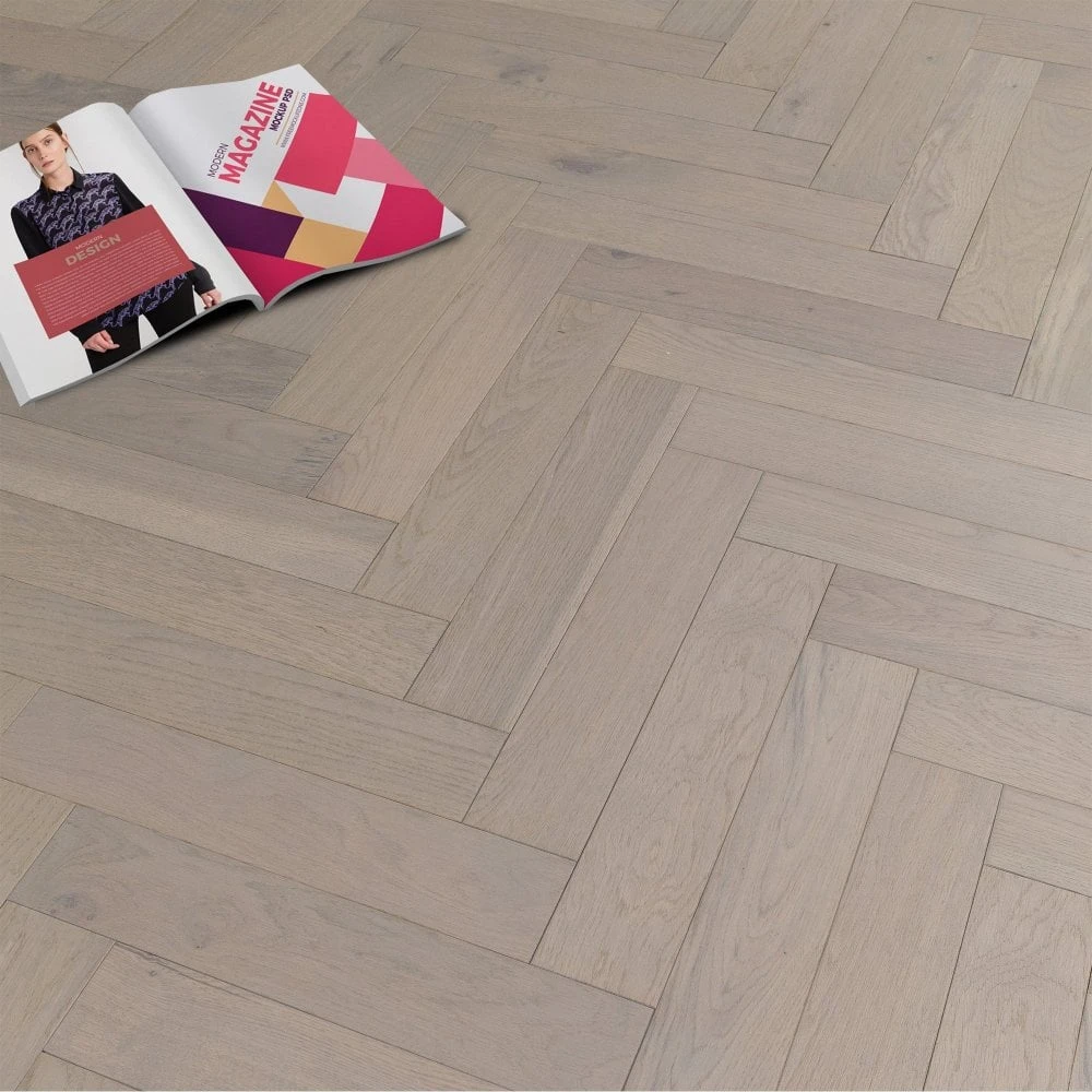 Liberty Floors Pebble Grey Oak - Herringbone Parquet 14mm Engineered Real Wood Flooring (219386) 4 Liberty Floors Pebble Grey Oak - Herringbone Parquet 14mm Engineered Real Wood Flooring (219386) - Image 2