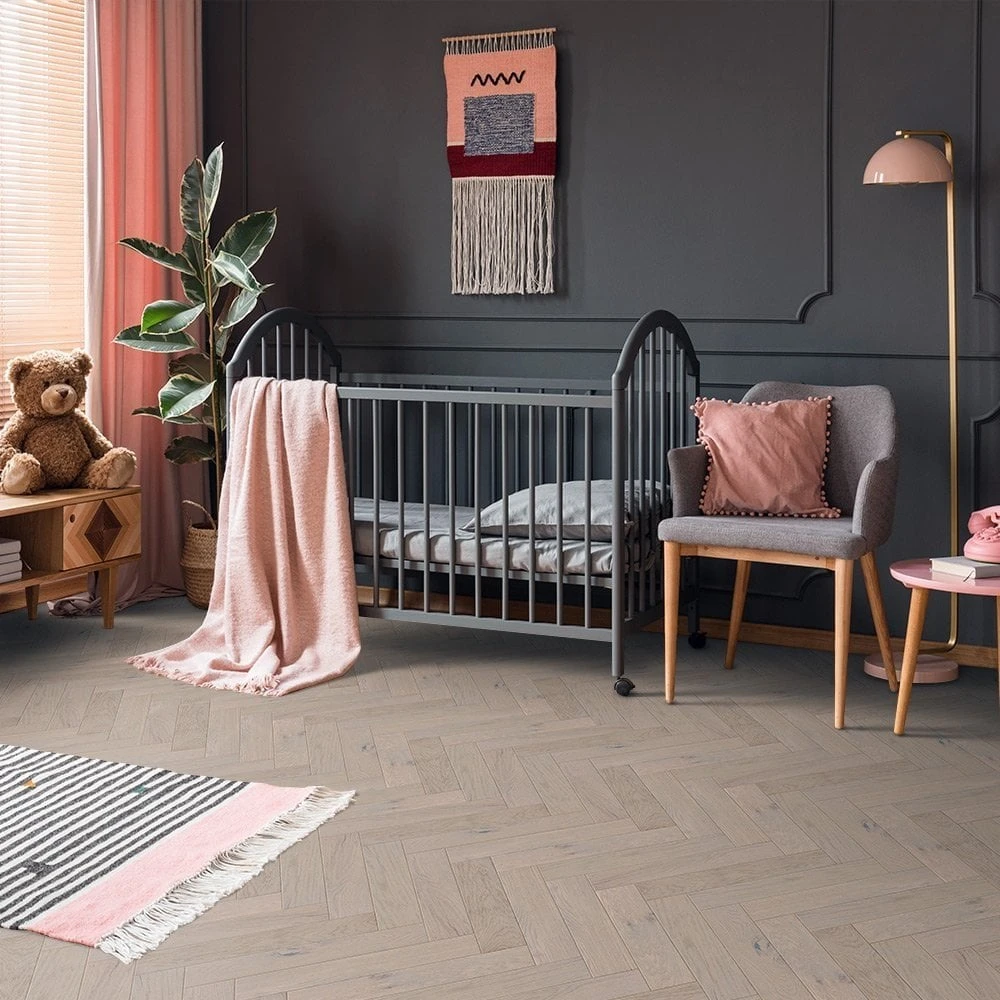 Liberty Floors Pebble Grey Oak - Herringbone Parquet 14mm Engineered Real Wood Flooring (219386) 5 Liberty Floors Pebble Grey Oak - Herringbone Parquet 14mm Engineered Real Wood Flooring (219386) - Image 3